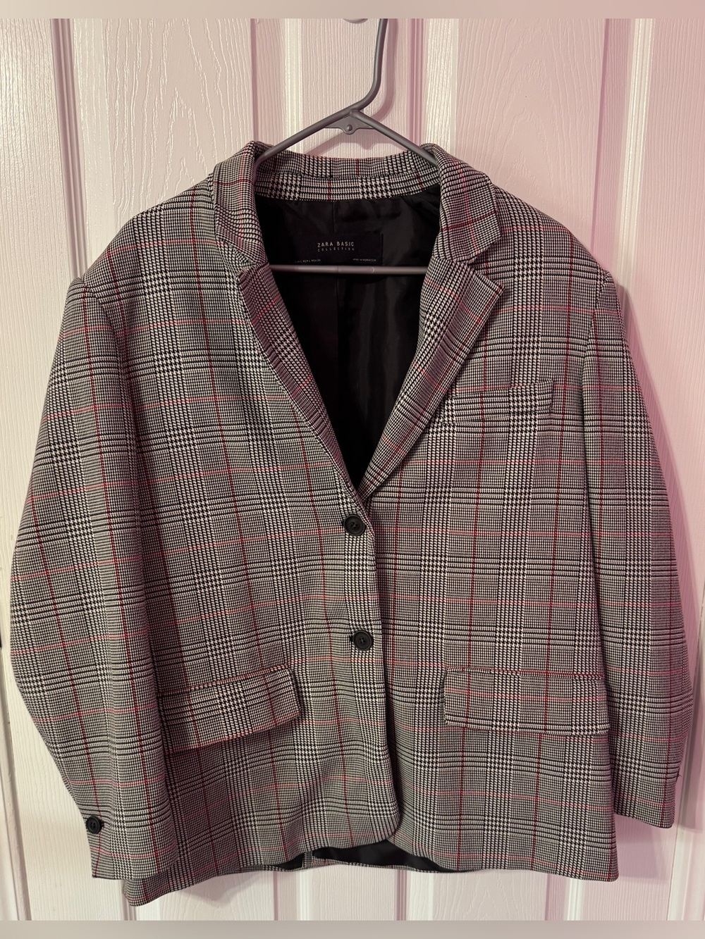 Zara Women’s Gray Glen Plaid Blazer with Red Windowpane